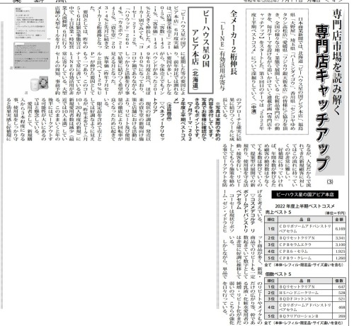 2022年7月11日 日本商業新聞の記事